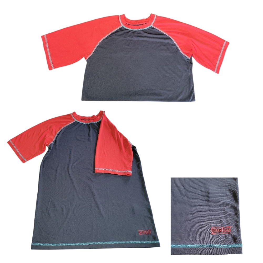 Ocean Gear Boys Rash Guard, XL (14/16) Grey/Red, Very Good